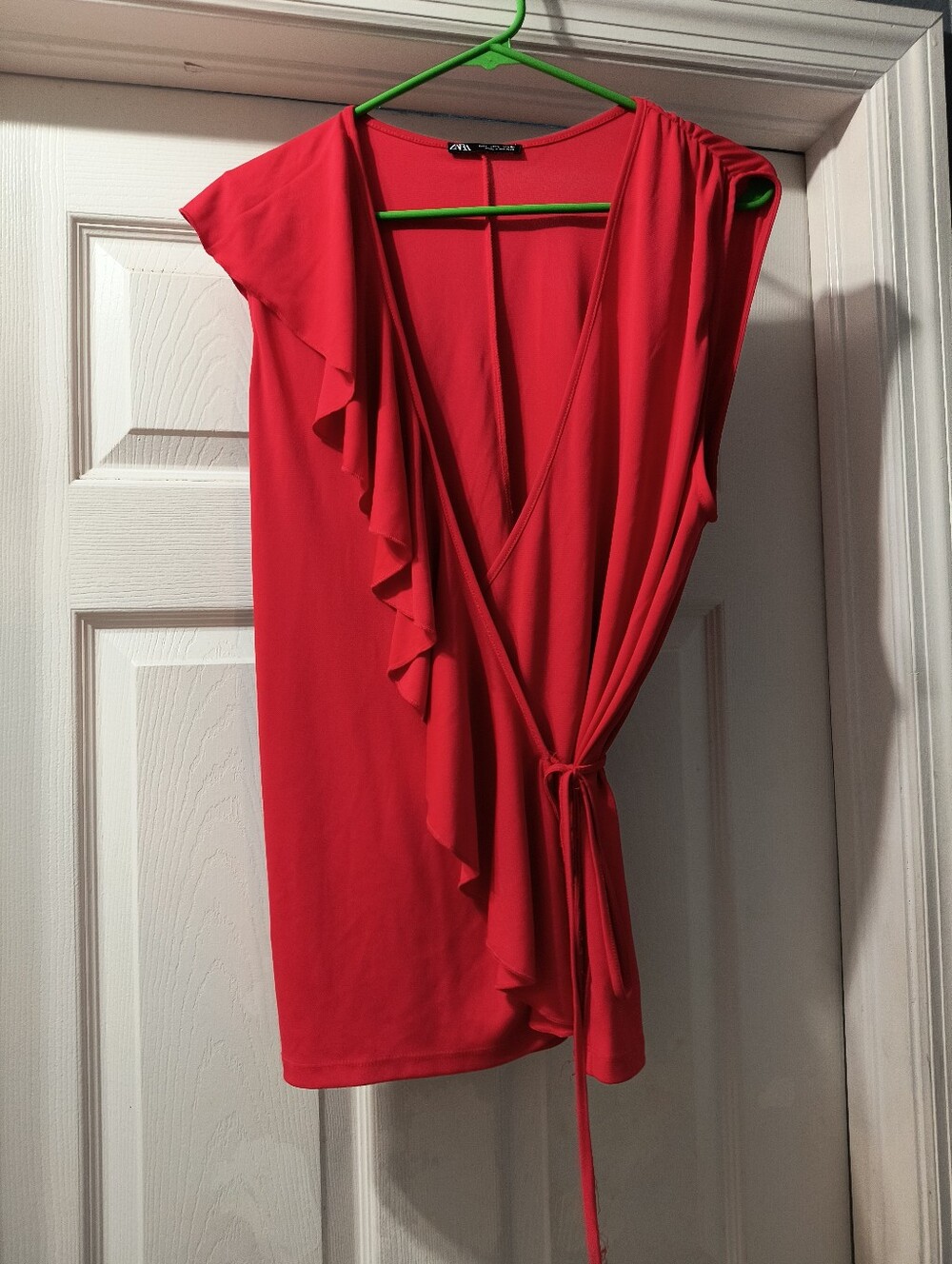 Zara Red/Orange Ruffle Wrap Top - Women sz Large